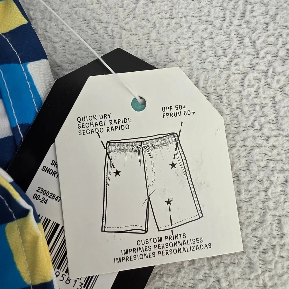 Hot‎ Coals Mens XL Swim Trunks Blue Yellow Geometric Maze Quick Dry UPF 50+ NWT